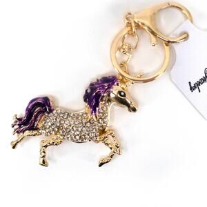 Bling Crystal Rhinestone Unicorn Key Chain Bag Charm Purple Gold